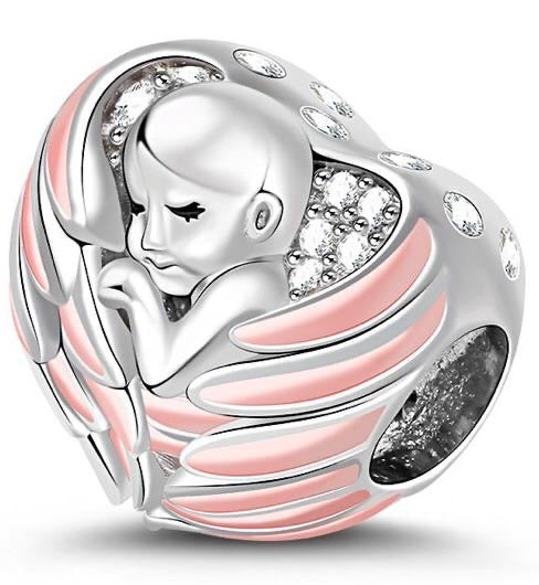 Sleeping Baby wrapped in Angel Wings Charm