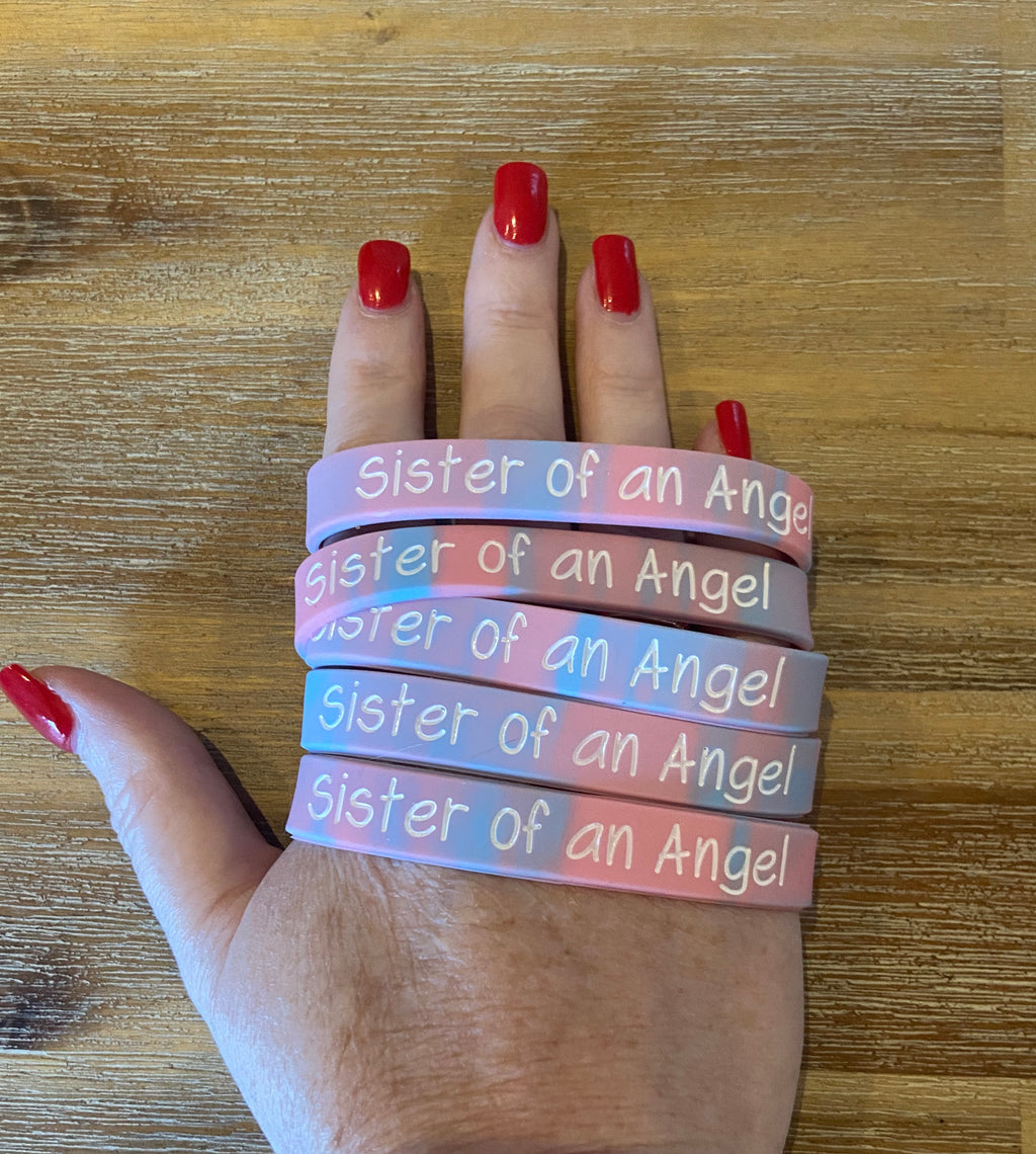 "Sister of an Angel" Pink & Blue Wristbands - Child Size (GLOW IN THE DARK)